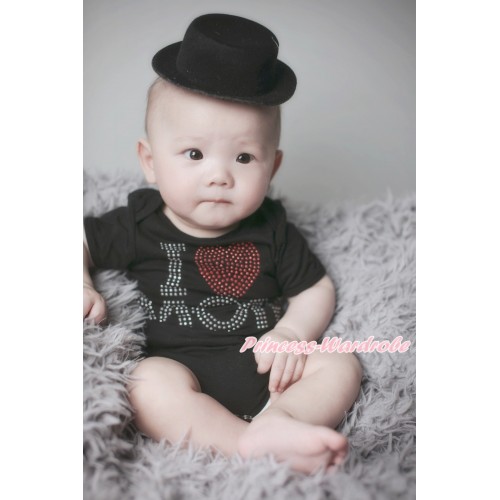 Mother's Day Black Baby Jumpsuit with Sparkle Crystal Bling Rhinestone I Love Mom Print TH484 